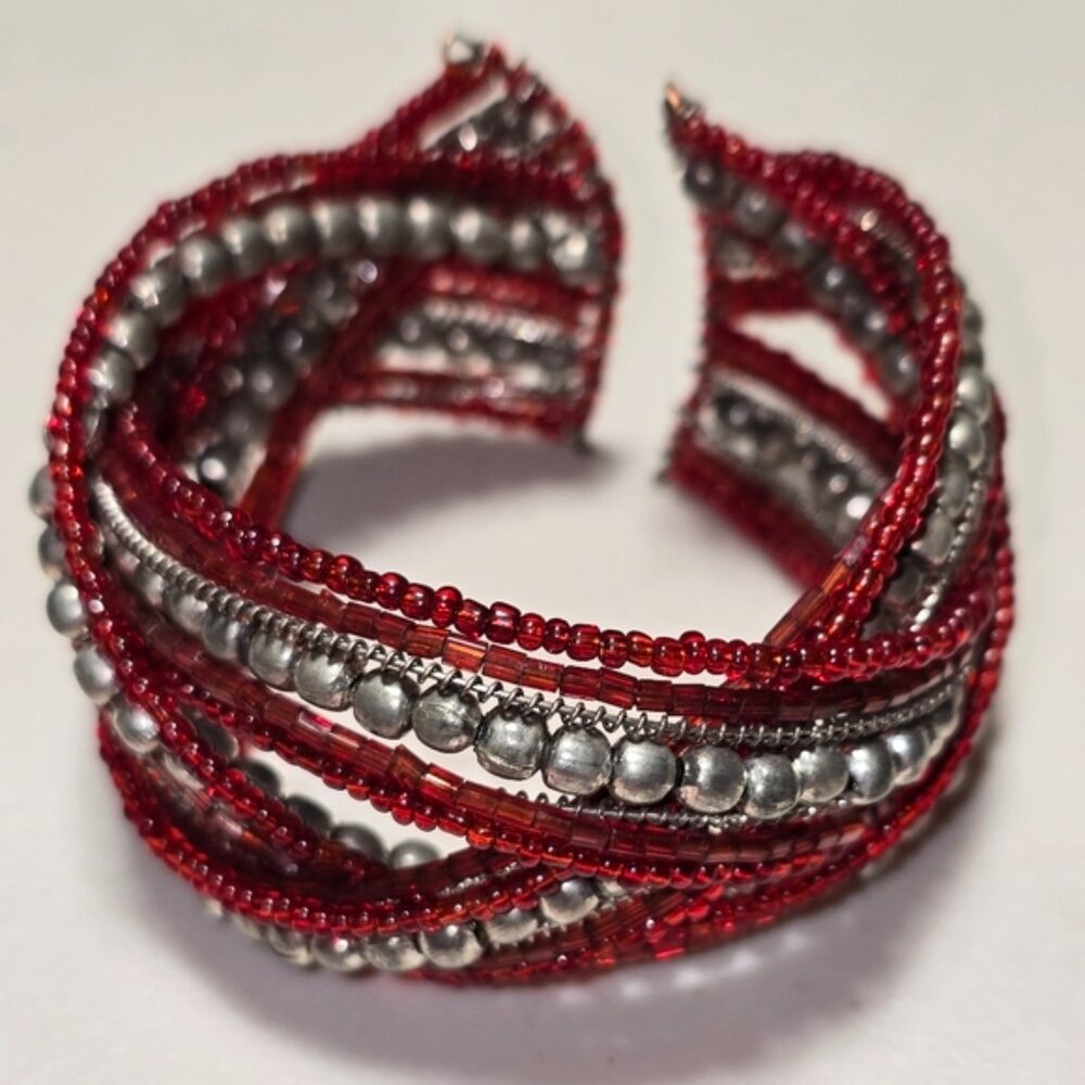MULTI-COLOR SEED BEAD BRAIDED CUFF BRACELET